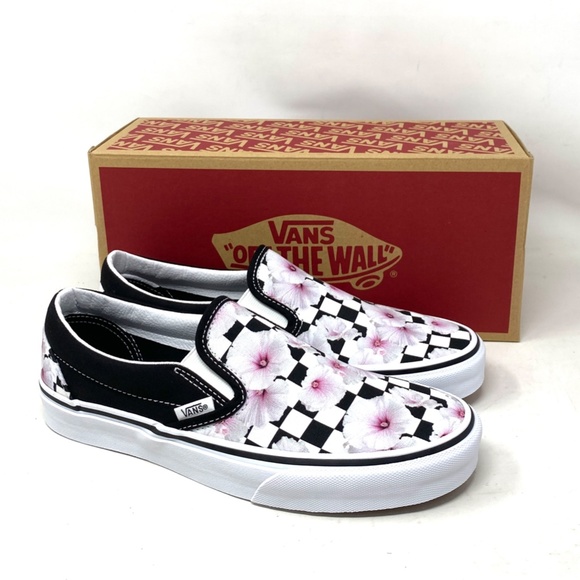 VANS Classic Slip On Shoes Hibiscus Check Black Canvas Sneaker Women VN0A5JLXBM8 - Picture 7 of 11